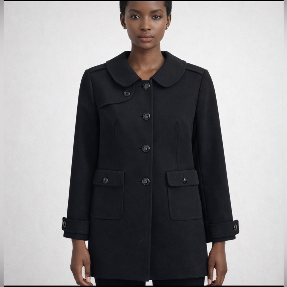 Ann Taylor Loft Pea Coat Jacket Tailored Black Career Business Casual Size 4